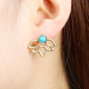 3/$35 Dainty Gold Turquoise Blue Flower Ear Studs Earrings Jewelry